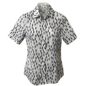 J.Crew Women's Top XS Short Sleeve White Black Blue Mini Pineapple Tropical Airy